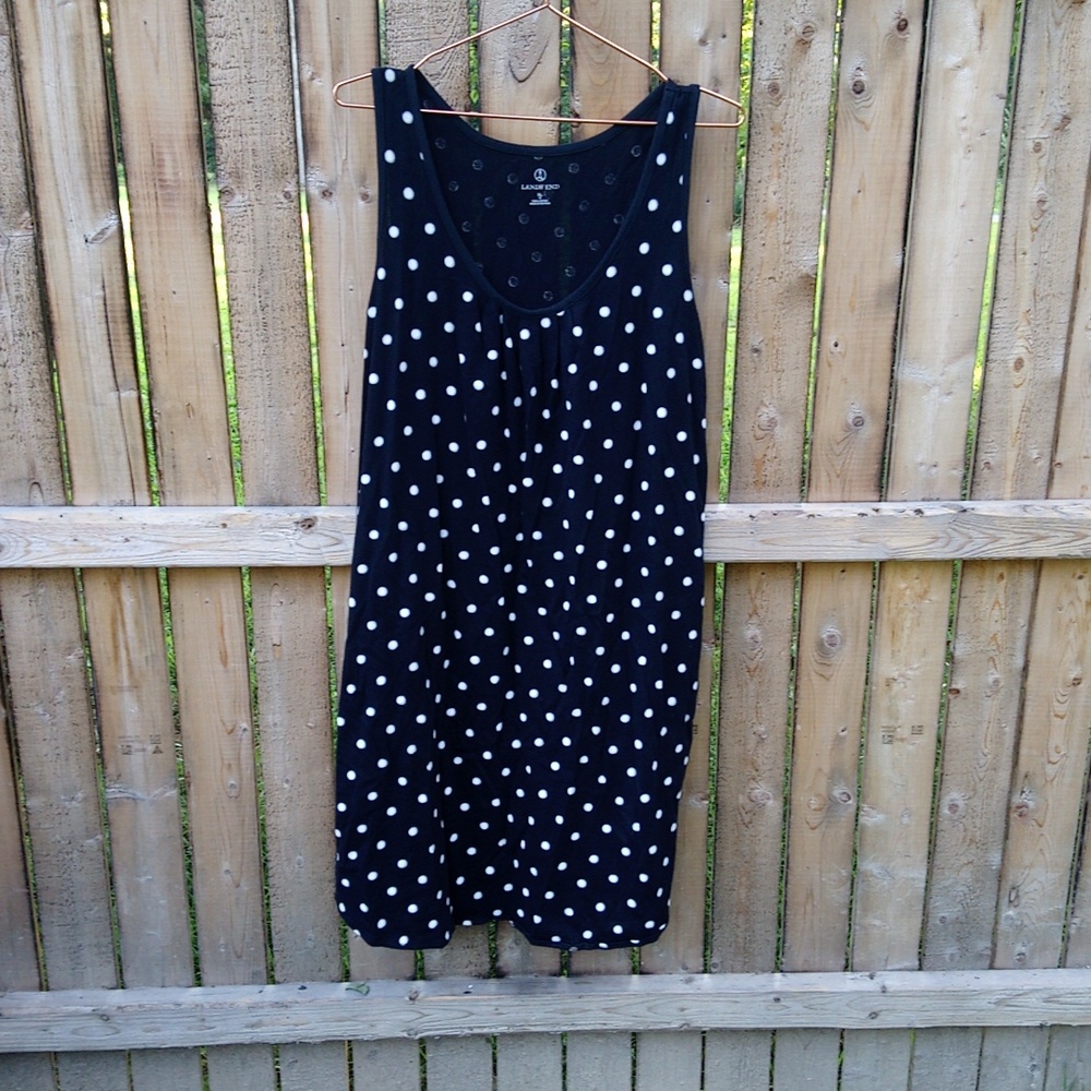 Lands End Polka Dot Casual Comfy Flowy Cinched Pocket Dress
